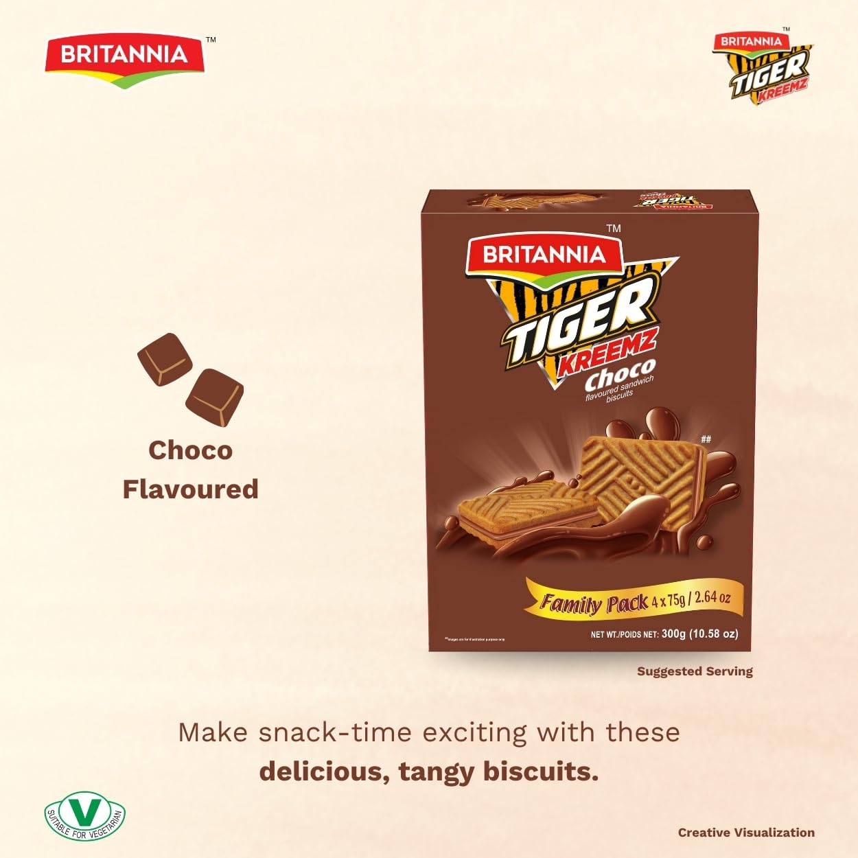 Britannia Tiger Kreemz Choco Cream Biscuits Family Pack 10 58 oz 300 gm 75 4 Perfect Snack For — view 3