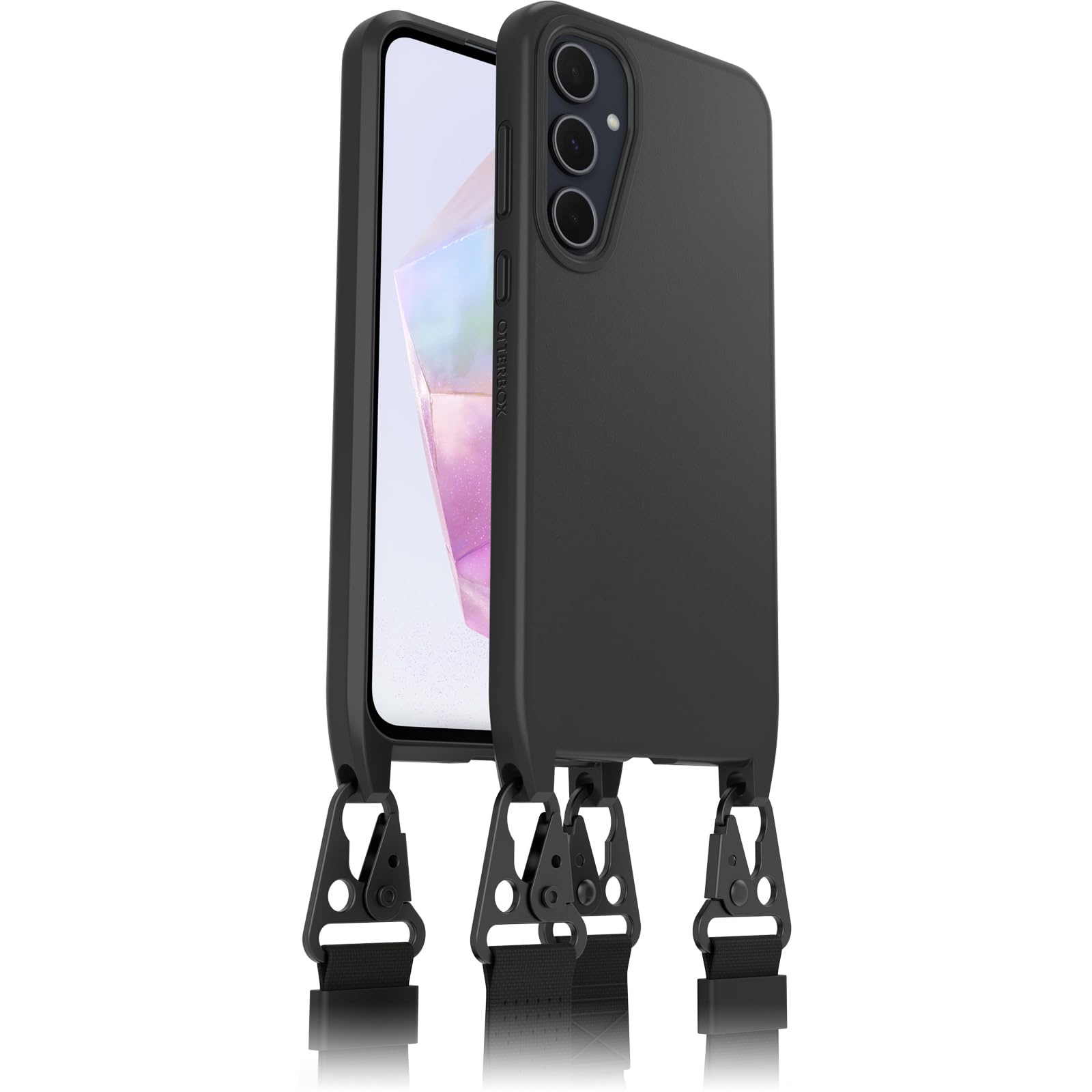 OtterBox Cover React Lanyard per Samsung Galaxy A35 5G, resistente a shock con cordino a collana, adattabile e intercambiabile, testata a norme MIL STD 810G, Nero, Senza Retail Package