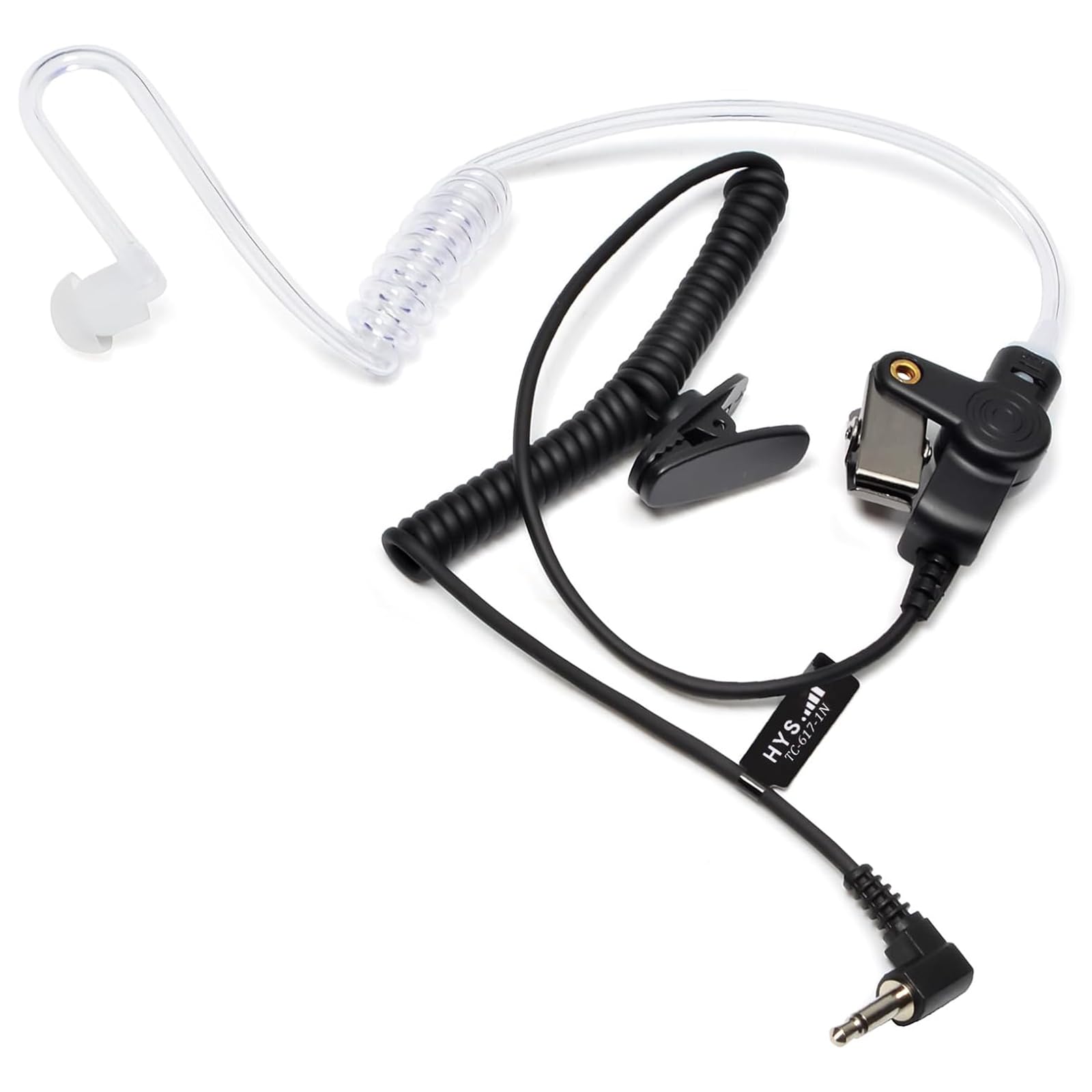 HYS Auricolari con tubo acustico da 3,5 mm, trasparente, con clip di fissaggio, ascolta solo le cuffie in-ear, cuffie di sicurezza per radio (set da 5, nero)