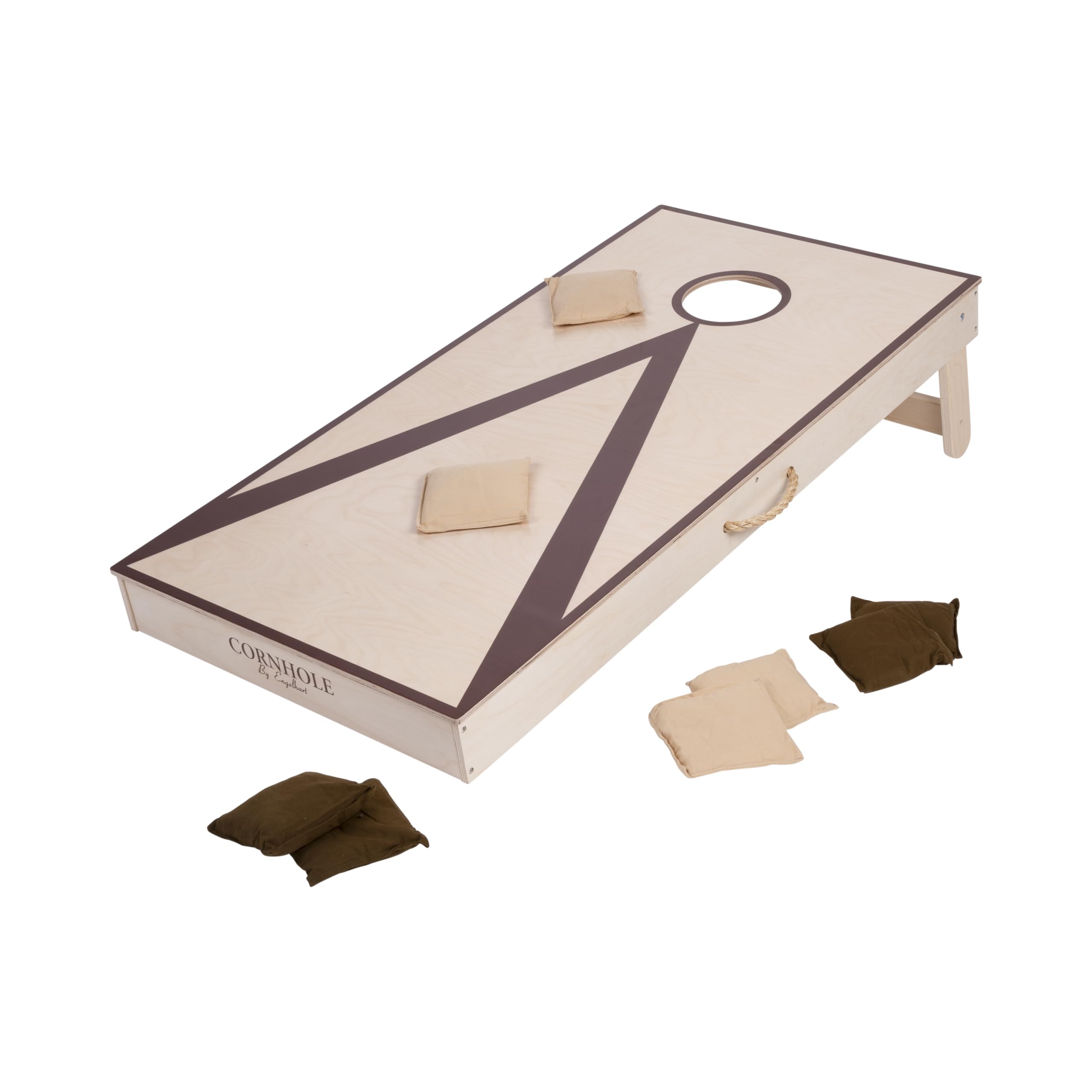 Engelhart – Gra Cornhole drewniana – Gra zręcznościowa do ogrodu i domu – Lite drewno – 8 woreczków