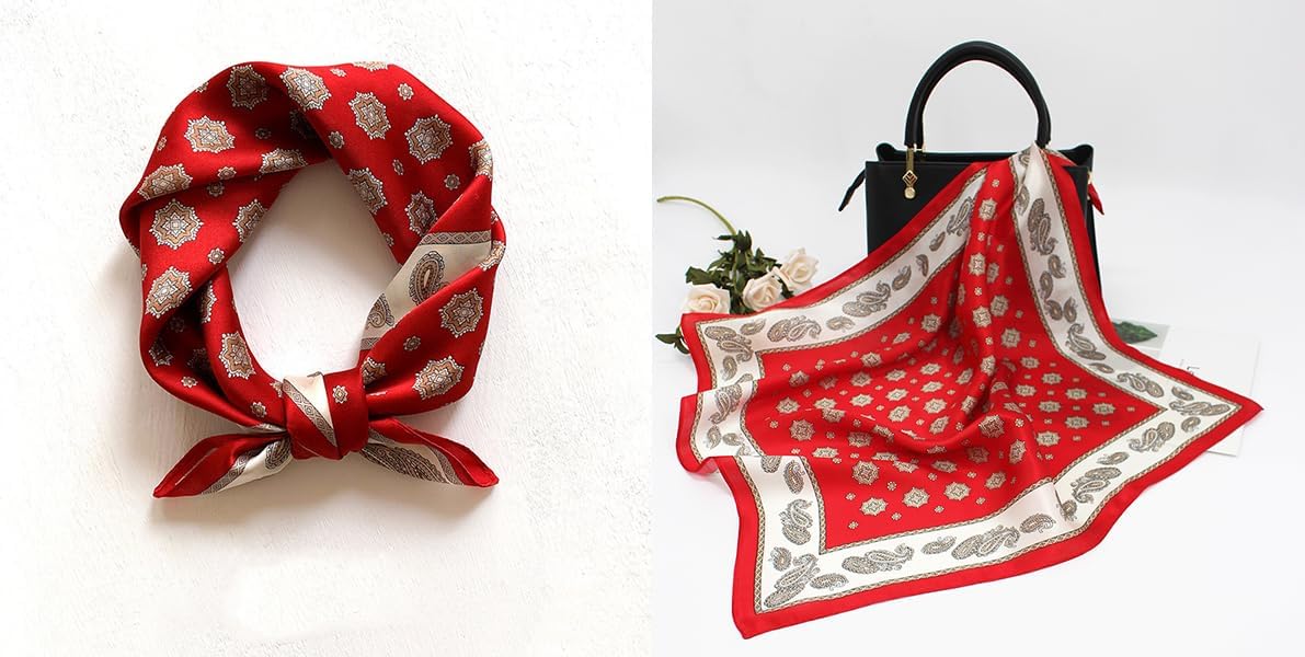 ANDANTINO 100% Pure Mulberry Silk Small Square Scarves -21'' x 21''- Digital Printed Neckerchief –Women Men Lightweight Scarf - Image 6