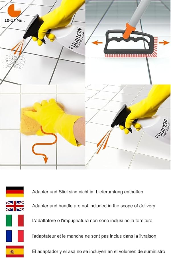 Fuginator Scrub Brush for Tile and Grout: Stiff Nylon Bristle Scrubbing Brush - Bathtub and Shower Scrubber for Floor Joints and Tile Seams - Cleaning Brush (Gray/Orange) by Fugenial - Image 3