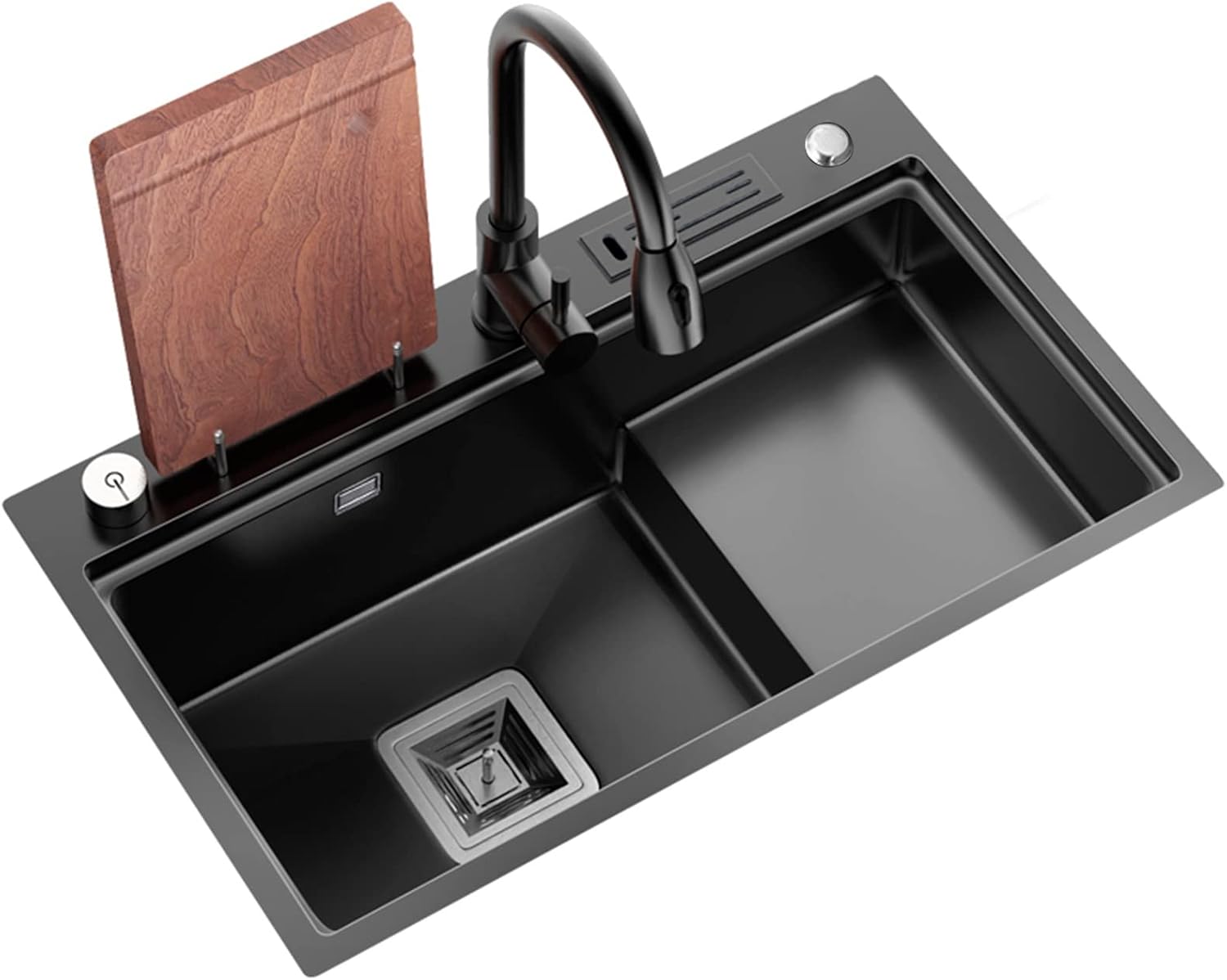 304 Stainless Steel Pedestal Kitchen Sink Black Single Bowl Bar Preparation Sink Multi-Function RV Sink with Pull-Out Faucet Top Mount Or Undermount (Color : Black-A, Size : 75x45x20cm)