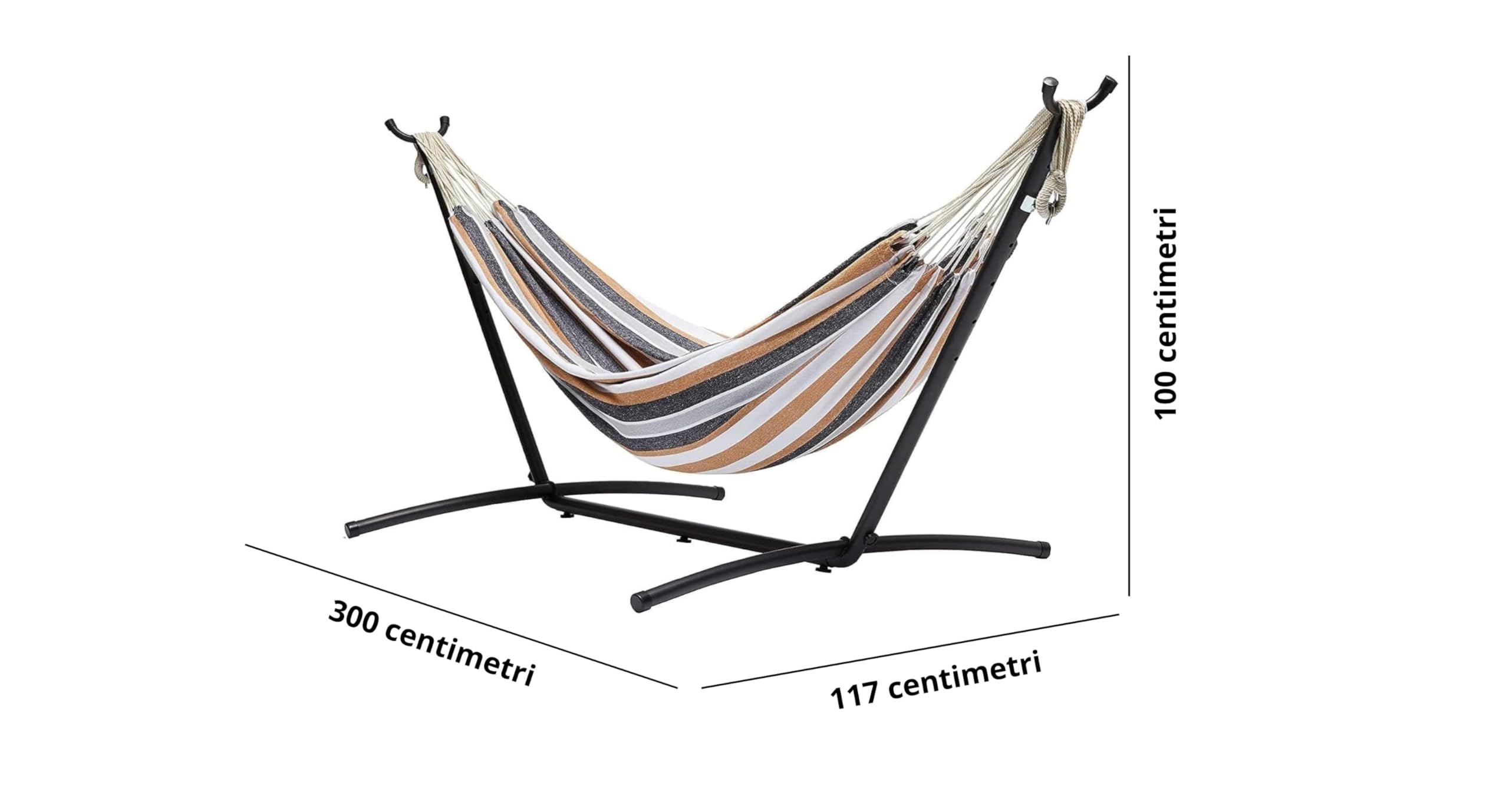 Amaca per Due Persone con Supporto Struttura in Metallo in Tessuto Resistente da Giardino Terrazza Piscina Esterno Campeggio con Borsa da trasporto, 117 x 300 x 100 cm