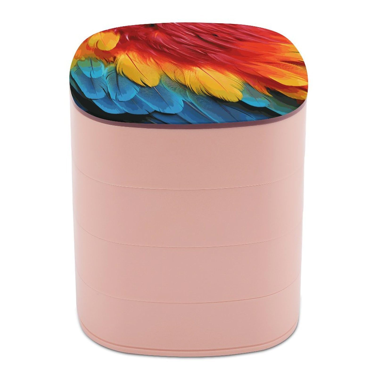 VstaDank Fantastic Parrot Feather Jewelry Box 360° Rotatable Jewelry Organizer 4 Layers Jewelry Case with Lid Fashion Portable Earring Holder for Bracelets Rings Bracelets Vanity