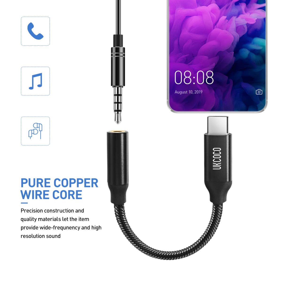 Type C to Female 3.5mm Headphone Jack Adapter,Headphone Converter Earphone Adapter for Earphone Headphone Headset,Compatible with Google Pixel 3xl/2xl/3/2/Type C Laptop/ Pro/ P30/P20