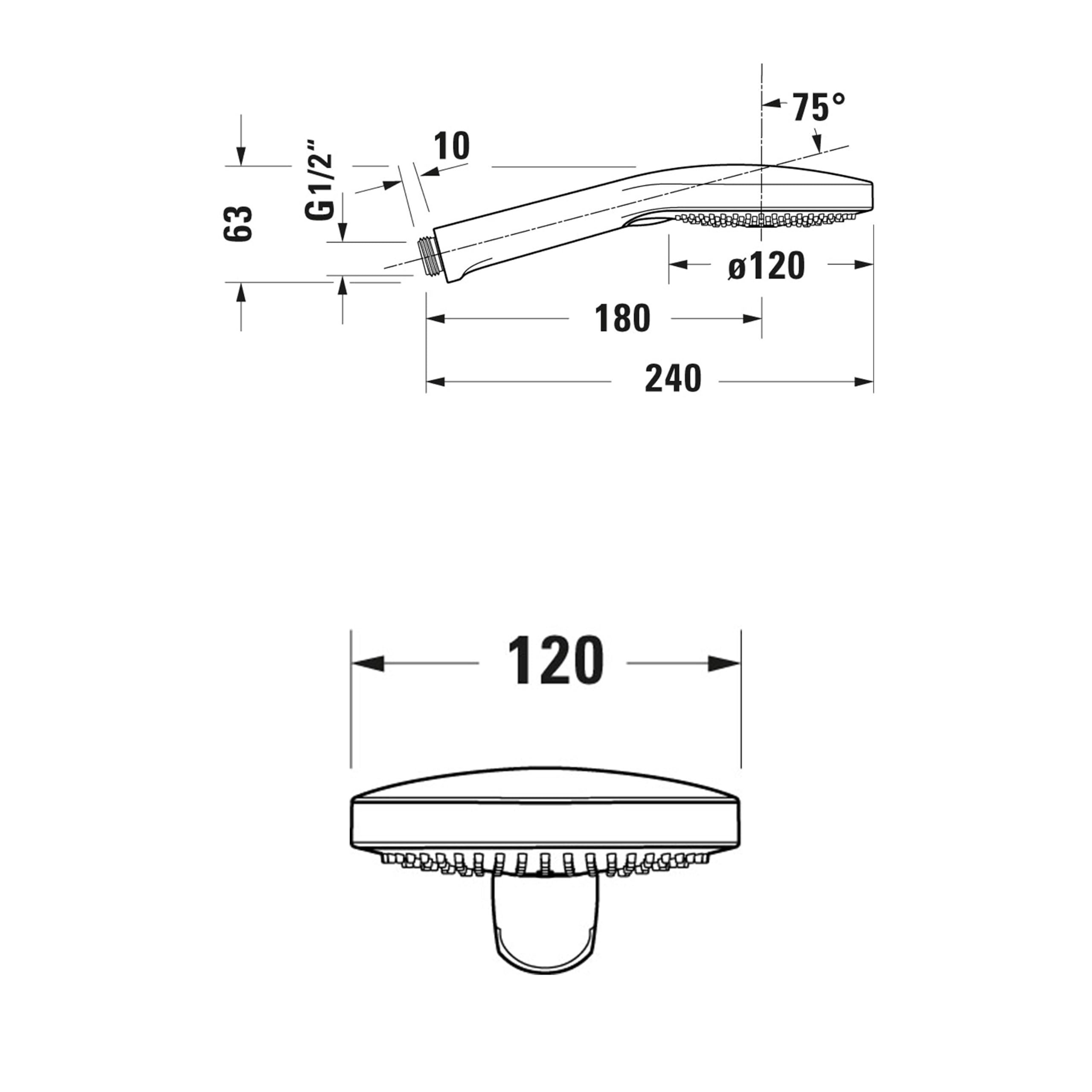 Duravit Alcachofa de ducha universal con 3 tipos de chorro (Rain, Pulse, Mono), alcachofa de ducha redonda (diámetro de 120 mm), cabezal de ducha con función MinusFlow de ahorro de agua, fácil de
