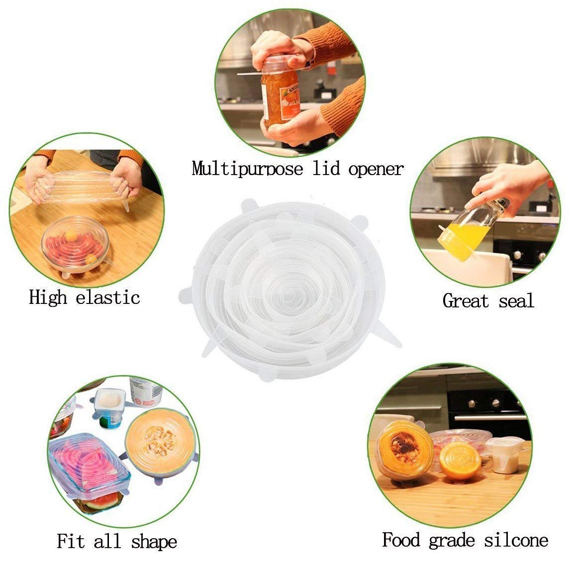 HOTFIX Silicone Stretch Lids | Food Cover For Freezer | Microwave Oven Dishwasher Lid Set | Fresh-Keeping Flexible Covers for Utensils, Dishes, Plates Jars, Cans, Mugs, Bowl | Food Safety Seal Lids