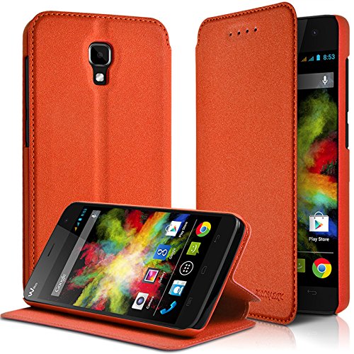 KARYLAX Seluxion - Housse Coque Etui à Rabat latéral Fonction Support Couleur Orange pour Wiko Bloom + Film de Protection …