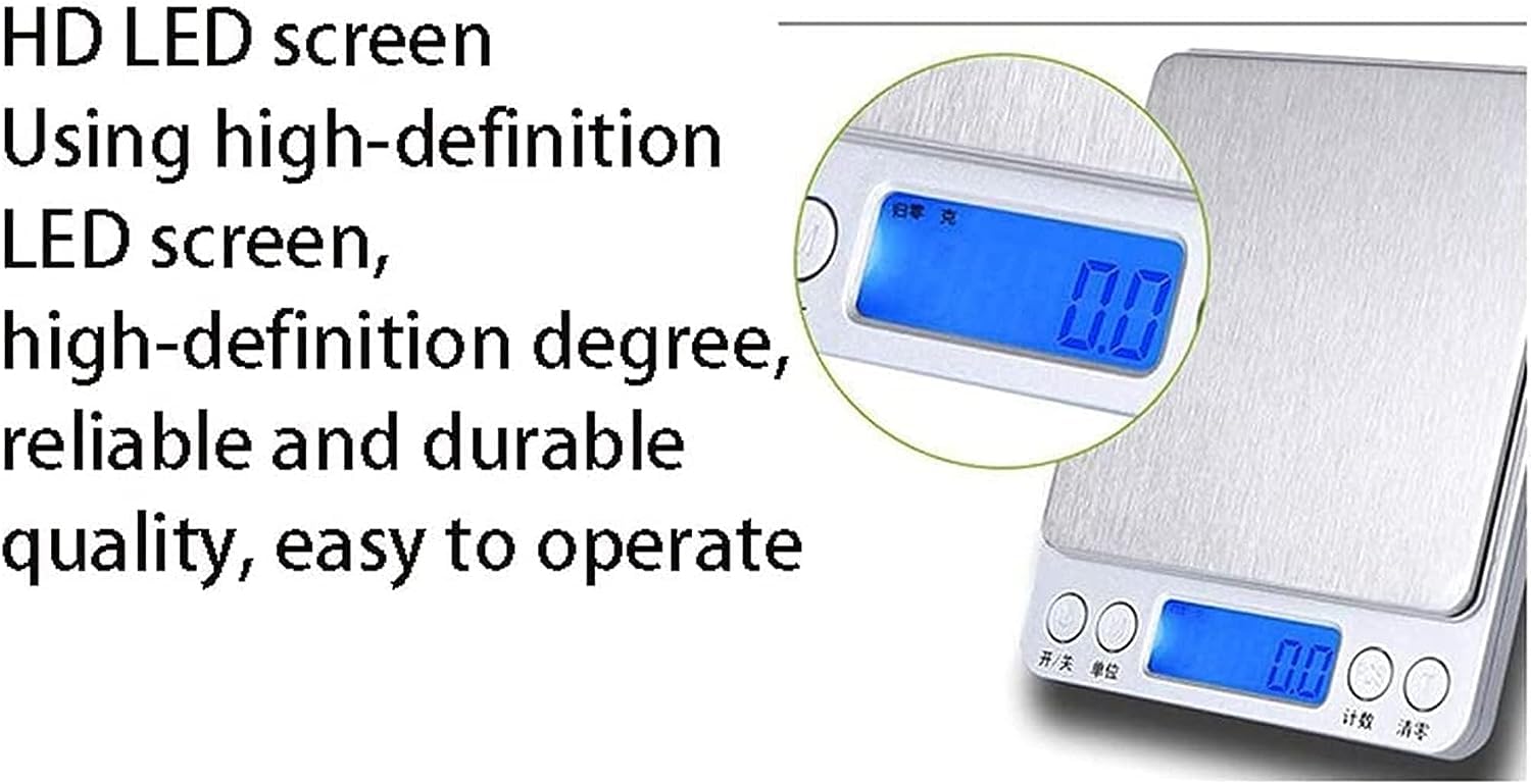 Bilancia Digitale per Alimenti, pesa Grammi e Cucina, Elettronica ad Alta precisione con Display (Argento 2000 g)