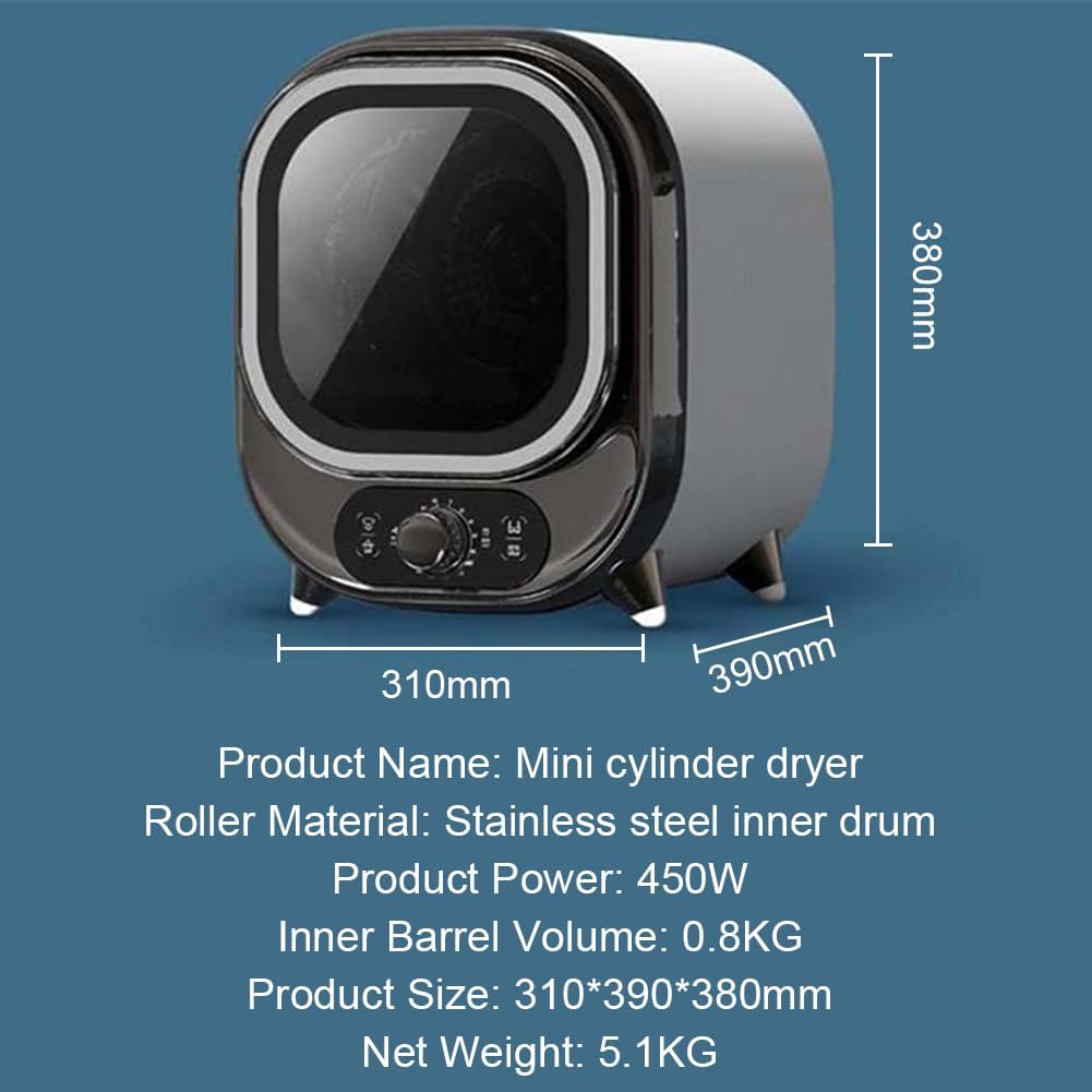 Vented Tumble Dryer, Portable Clothes Dryer with Stainless Steel Inner Cylinder, Smart Small Tumble Dryer for Apartments (Elegantblue)