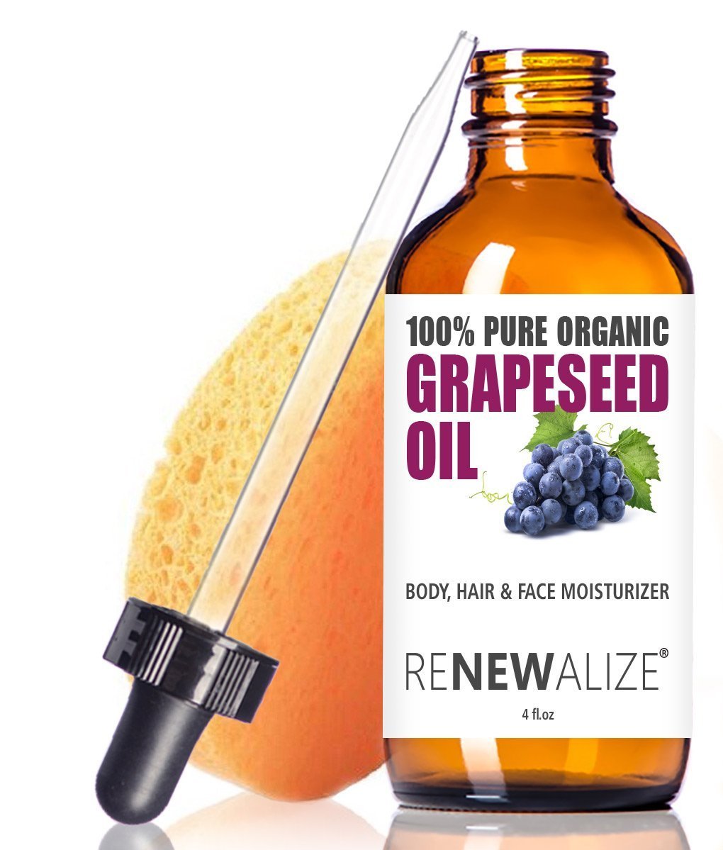 USDA Certified Organic GRAPESEED Oil Anti-Aging Moisturizer - Facial Cleanser in 4 oz Glass Bottle | Unrefined, Cold Pressed Grape Seed Oil | Essential to Reduce Skin Wrinkles and Stretch Marks