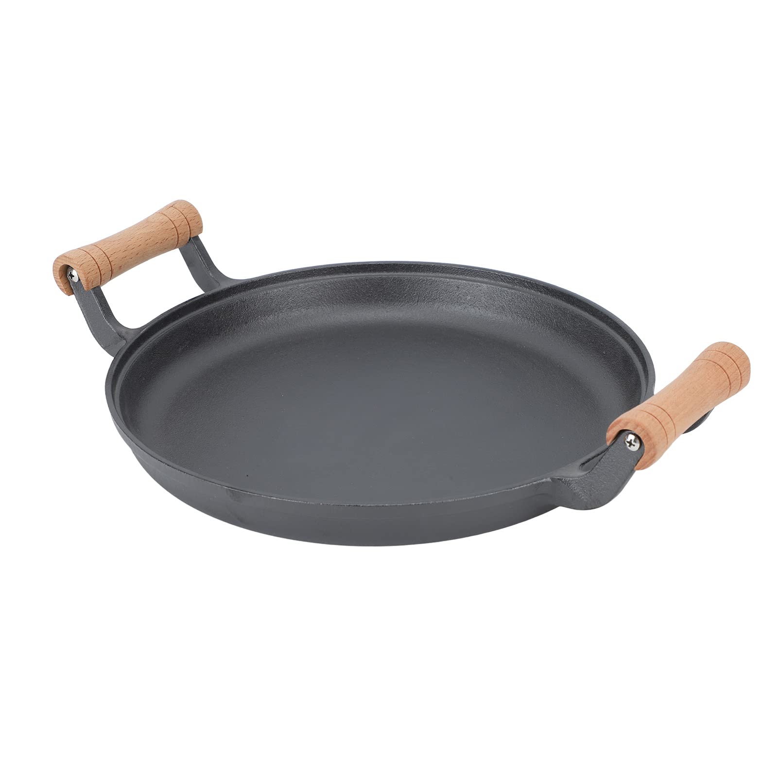 Fyearfly Patelnia grillowa 30 cm, żeliwna patelnia z drewnianymi uchwytami, nieprzywierająca do łatwego gotowania, wszechstronna do grillowania wewnątrz i na zewnątrz