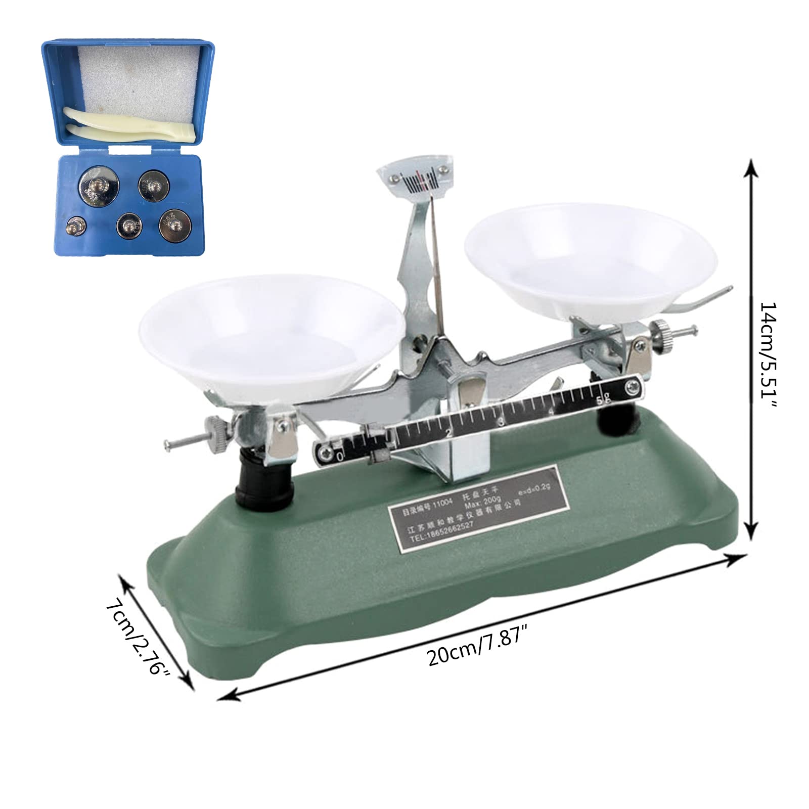 Mechanische Laborwaage mit Gewichten, Physik, Doppelwaage, Tablettwaage, 100g max., 0,1g Ablesbarkeit, Grün, Metall, LCD, ideal für Labore & Klassenzimmer