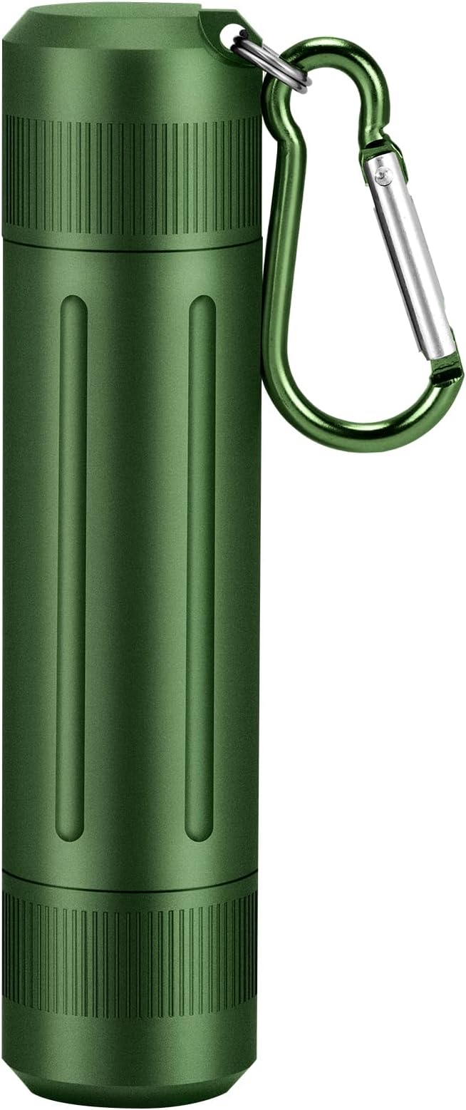 AufewPortable Pill Container Waterproof Rugged Travel Pill Case with Keychain Aluminum Vitamin & Supplement Holder for Daily Use, Outdoor Adventures - Green