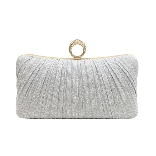 [XSDIAQG] Dinner Bag Pleated Clutch Evening Banquet Ladies Dress(Silver)
