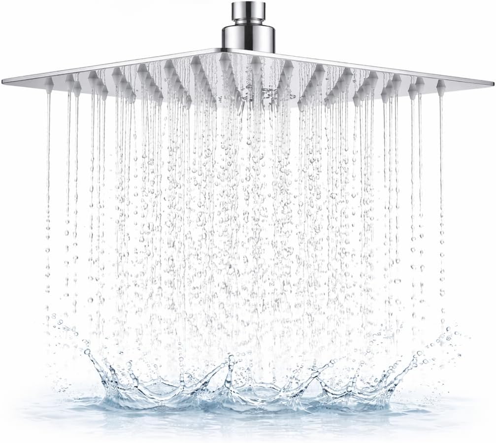 Large Powerful Rainfall Shower Head and Handheld Shower Arm - High Pressure Rain Shower Heads with Extension Arm in Chrome - Universal G1/2 Waterfall Showerhead 8 inch Round - 90 Jets