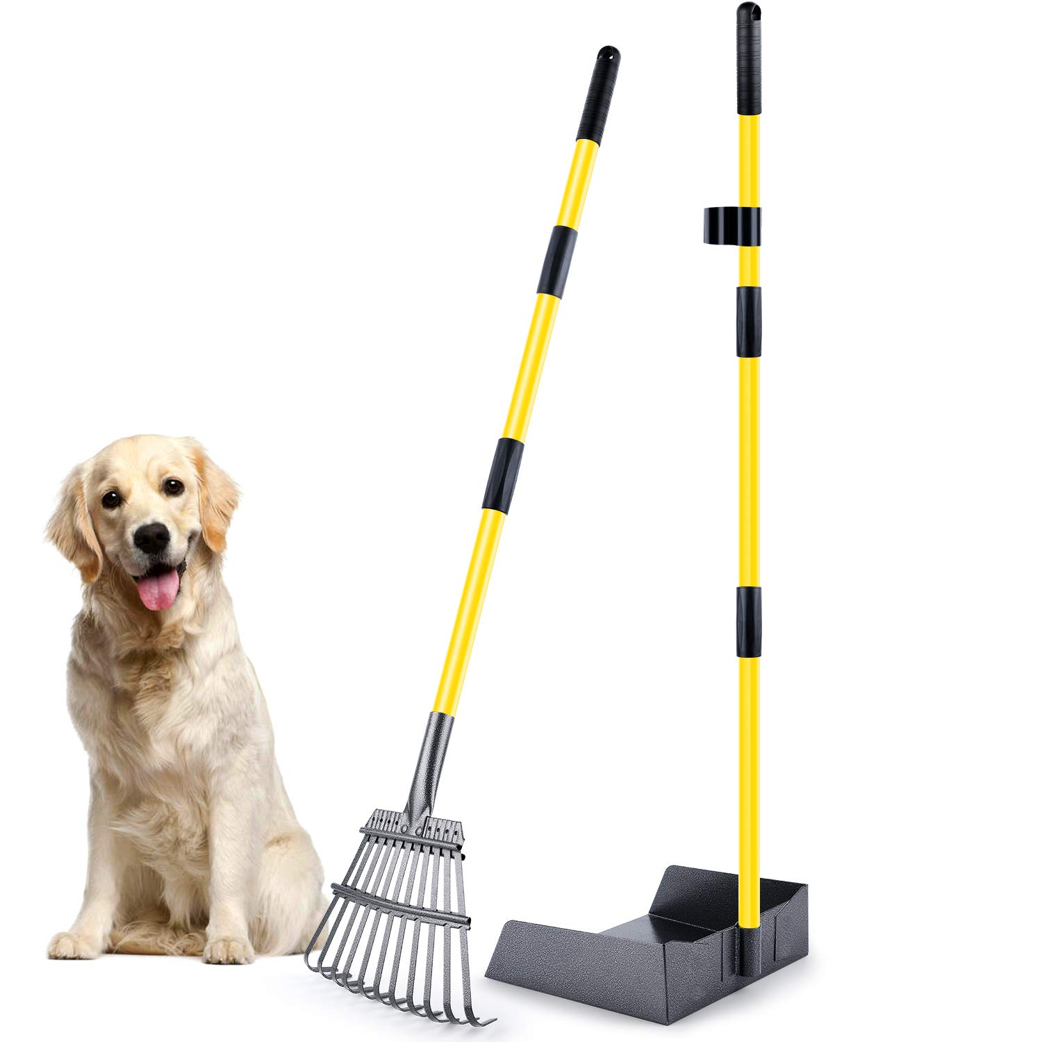 TNELTUEB Large Dog Pooper Scooper Set Extra Metal Pet Poop Tray & Rake with Adjustable Long Handle for Pet Waste Removal Scooper Great for Gravel/Grass/Street