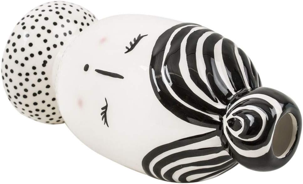 Chumbak Blushing Face Tall Vase - Home Décor, Centerpiece for Kitchen, Living Room, Office, Ceramic Vase for Flowers, Plants, Home Decoration, Accent Piece, Size 4.3"x4.3"x9.0" (White and Black)