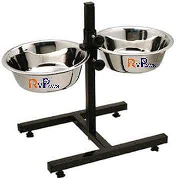 RvPaws Stainless Steel Double Diner Food Adjustable Bowl Stand for Dog H Type (Large) 2800 ml x 2