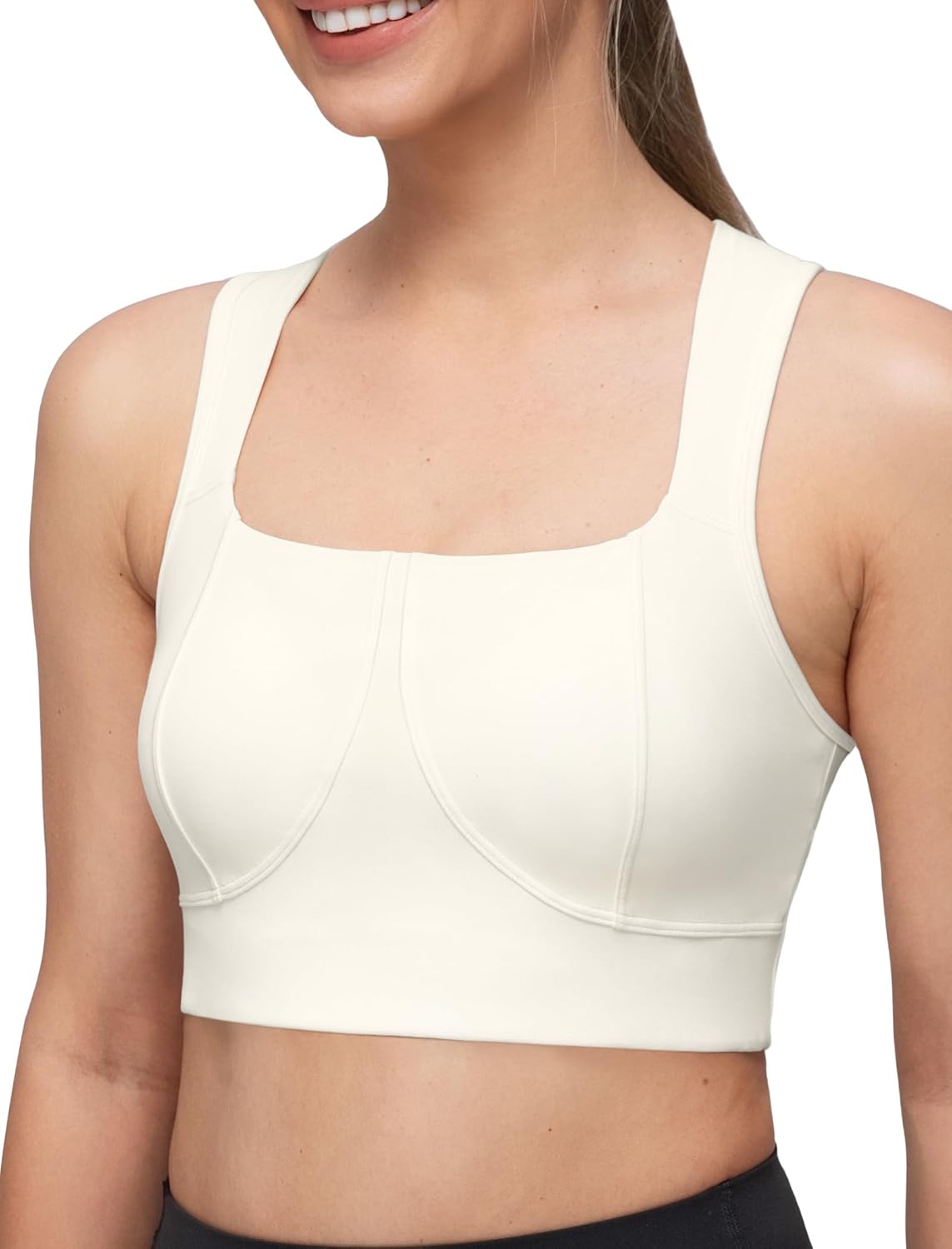 Yvette Yoga Bra Racerback & Mesh Panels Square Neck Fixed Cups Sports Bra for Women Light Support Workout Tank Top