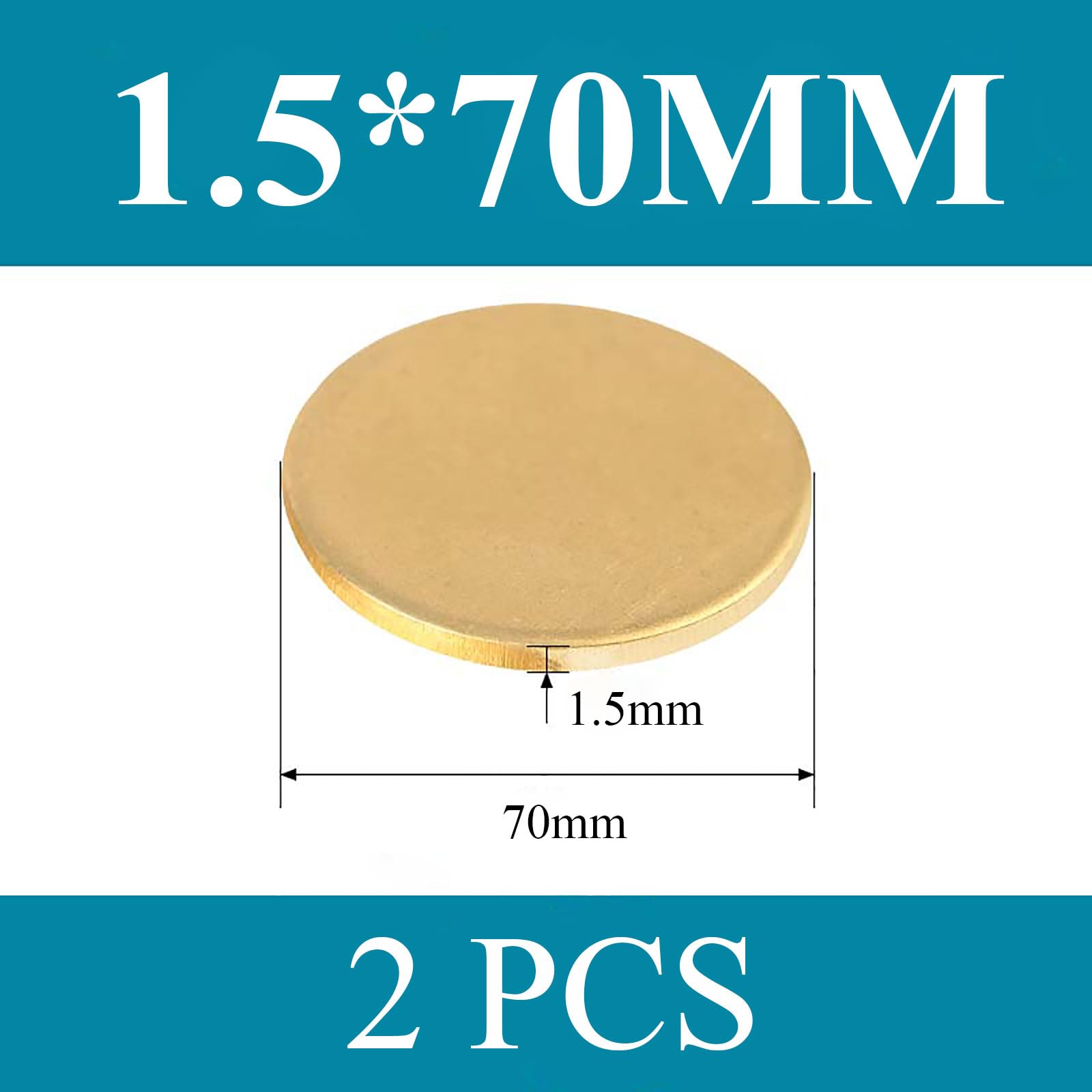 COYOUCO Brass Round Plate Sheets, 1.5Mm Thickness X60/70/80Mm Diameter H62 Brass Metal Sheet for Crafts, Models, Repairs, 2Pcs,1.5 * 70mm 2