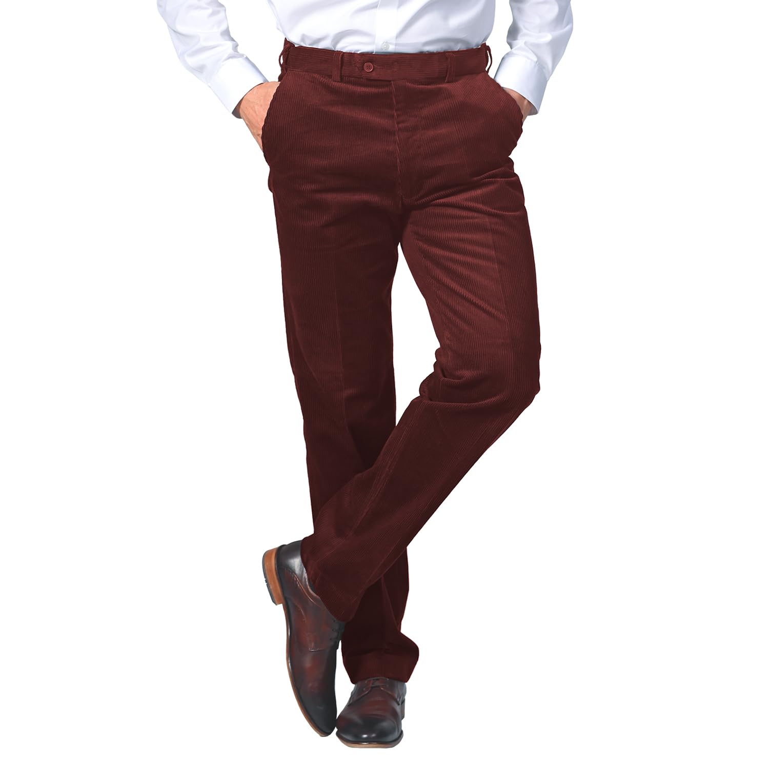 Jolliman Men's Wine Corduroy Trousers Pants Wide Leg Trousers Smart & Comfortable Cotton Trousers For 42 Waist / 27 Inside Leg
