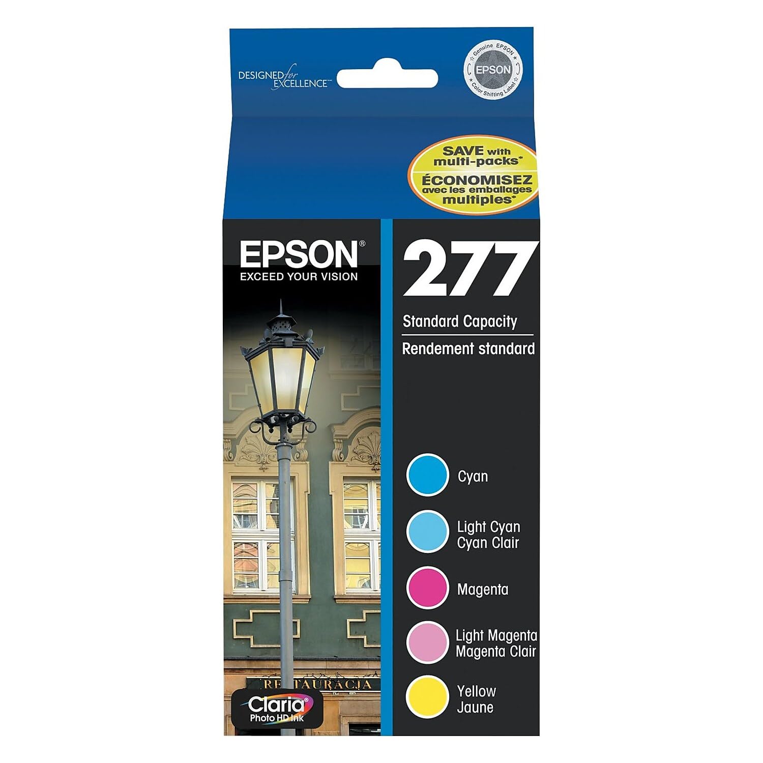 T277920 – Cartucho de tinta  Claria Photo HD 277, de capacidad estándar, paquete multicolor – cian, magenta, amarillo, cian claro, magenta claro (T277920)