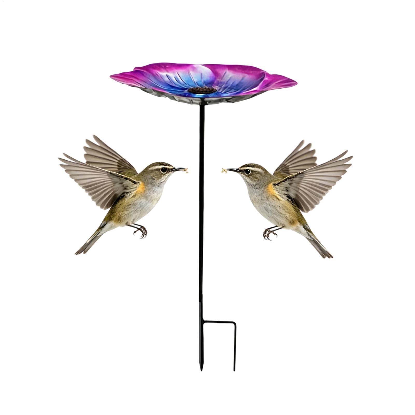 Baño para pájaros metálico de 63 cm con estaca decorativa para jardín