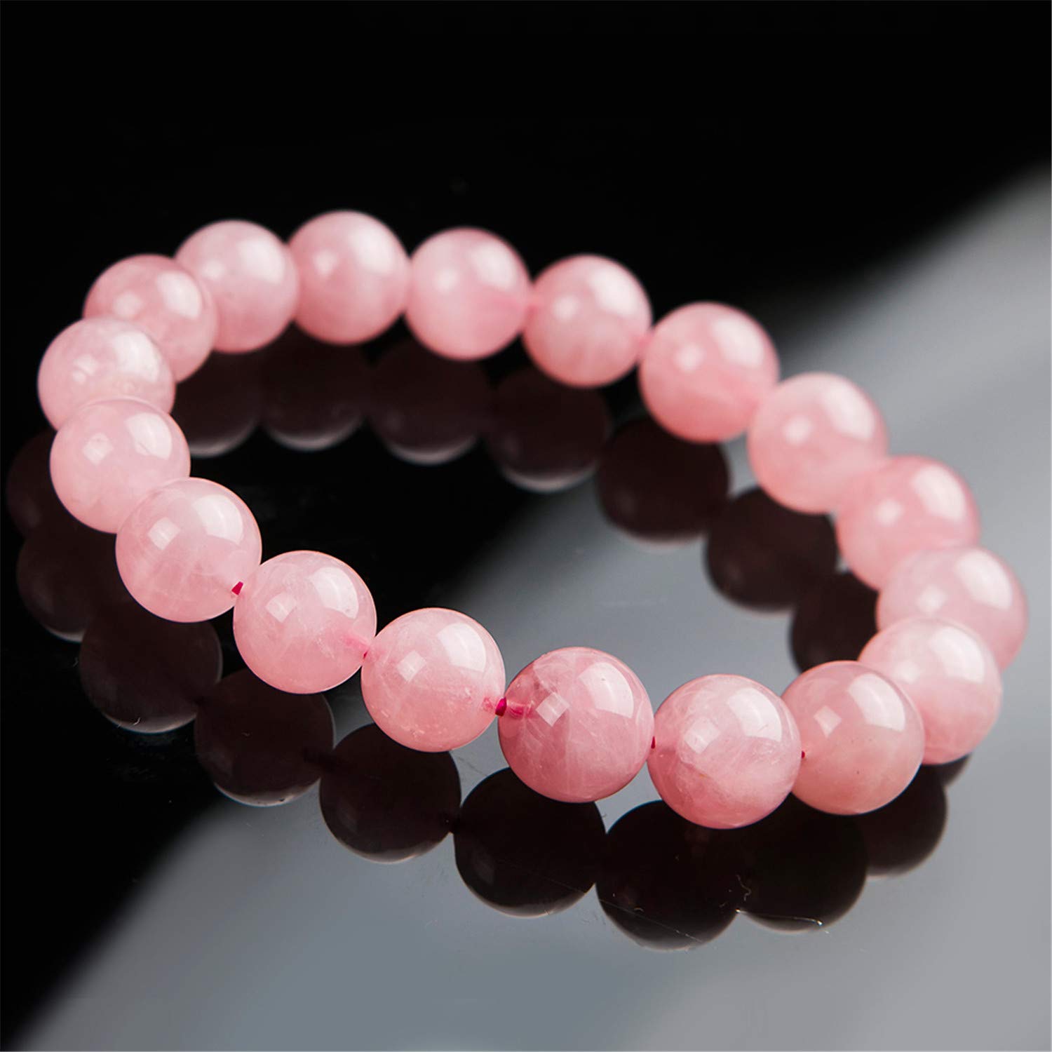 Bracciale con Perline Rotonde in Cristallo di Quarzo Rosa Naturale da 11 mm