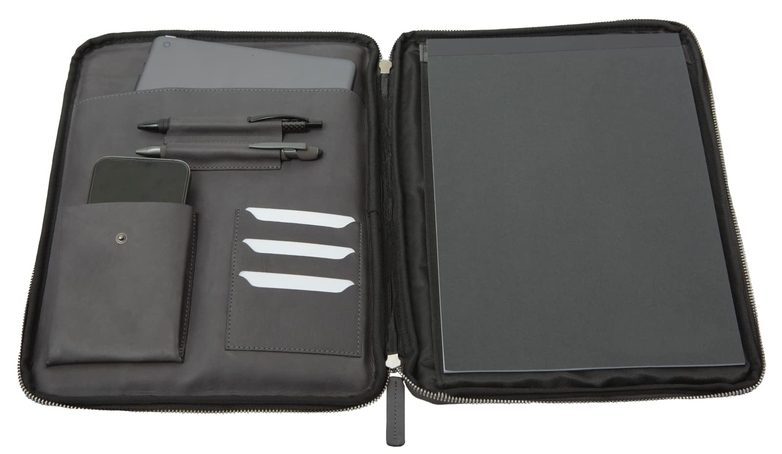 Pride and Soul 47263 - Schreibmappe TERRA mit Tabletfach, Businessmappe aus Leder, Dokumentenmappe, Mappe mit Notizblock, Organizer für Büro und Alltag, Tabletmappe ca. 25 x 34 x 2 cm, grau