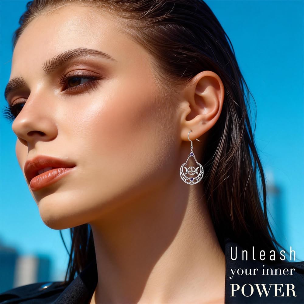 Lilith Earrings for Women Sterling Silver Triple Moon Goddess Dangle Earrings Purple Drop Jewelry Witchy Gifts Unique - Image 9