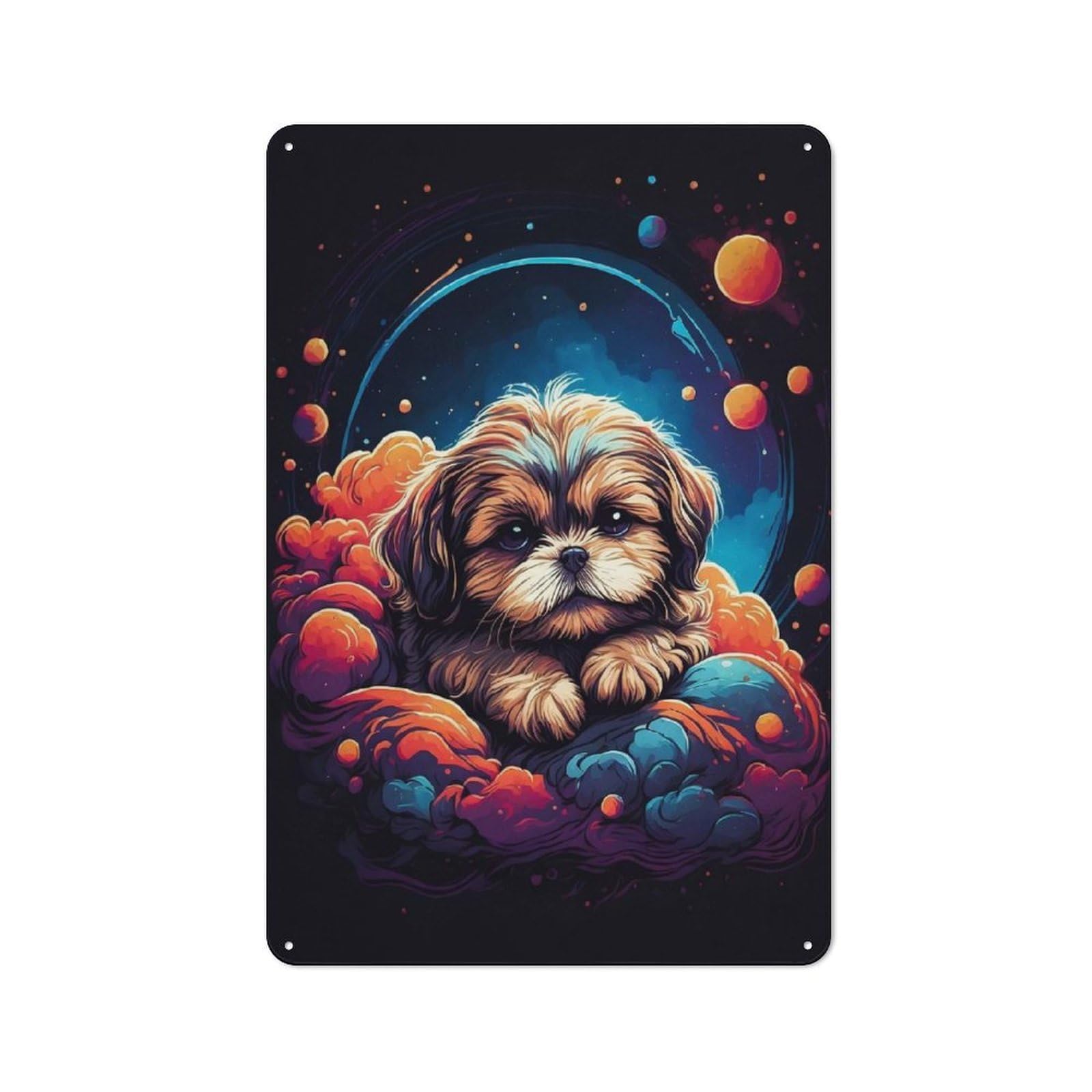 Junmoney Shih Tzu Puppies Rustic Tin Sign 30X20cm, Shed Style Utility Space Decor For Patio Bar, Workshop, Shed Or Kitchen