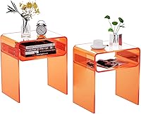 Vista 1 de Mesa auxiliar de acrílico transparente de 2 niveles para sala de estar, dormitorio, decoración del hogar (doble naranja)