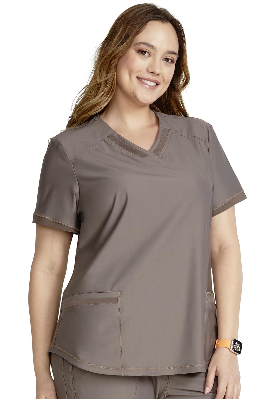 Cherokee Conjunto de uniforme médico para mujer, 7 bolsillos, cuello en V, dobladillo curvado CK840 y pantalón de pierna cónica de tiro medio CK095, camiseta de hierro XL / pantalón pequeño 2XL