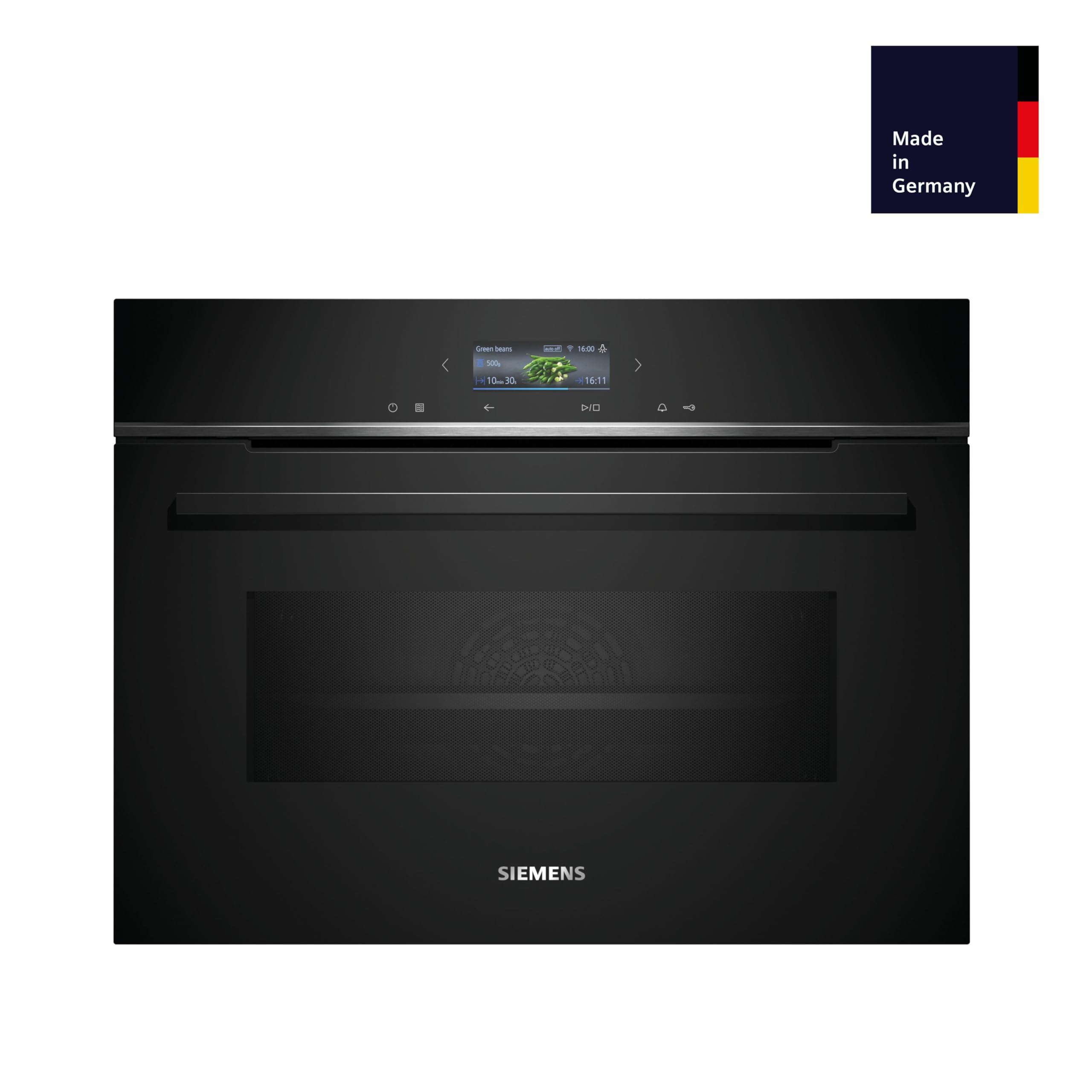 Siemens iQ700 CM724G1B1 Einbau-Kompaktbackofen mit Mikrowellenfunktion 60x45 cm 900 W Schwarz Hydrolyse Air Fry Teleskopauszug Farb-Touchscreen