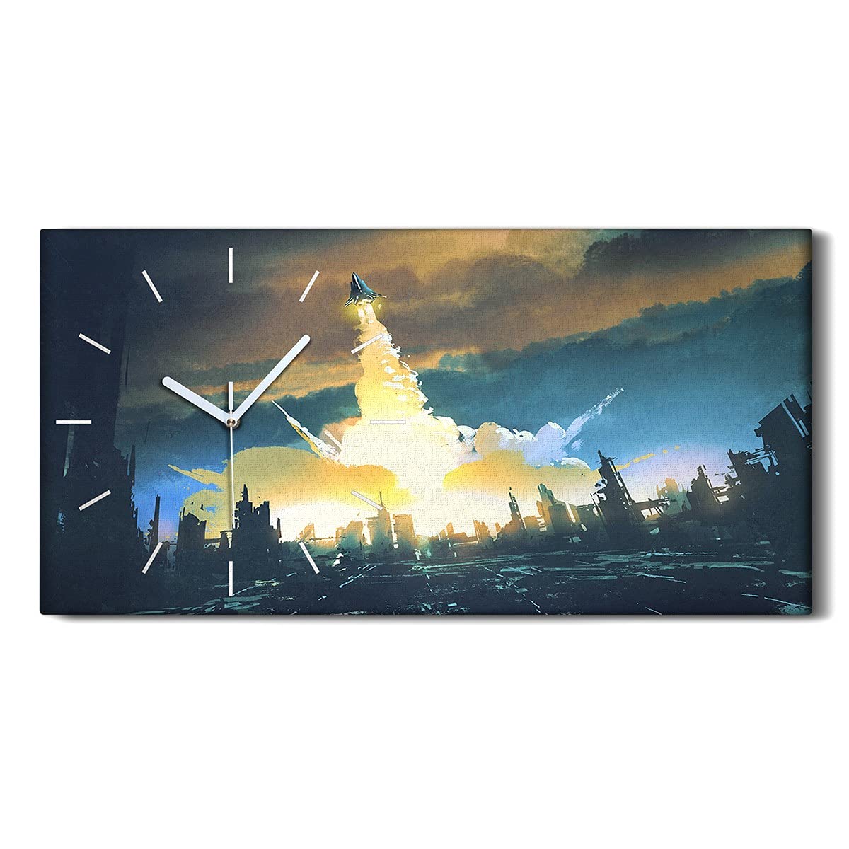 Horloge sur toile fusée spatiale pour décoration de salon et chambre d'enfant