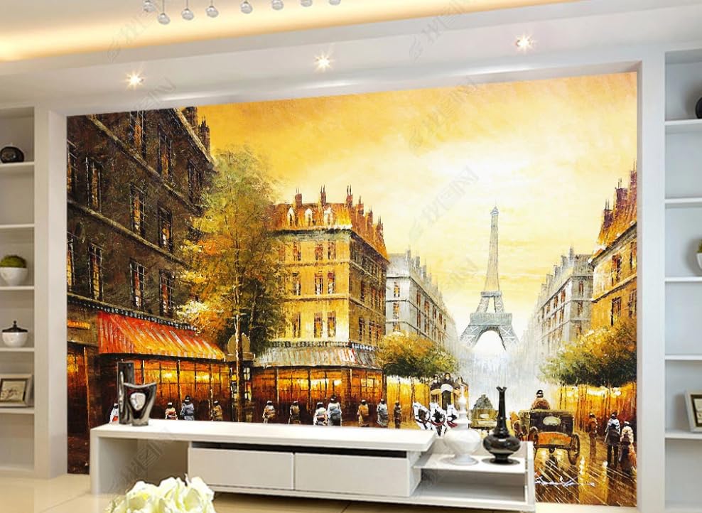 Décoration murale 450x315cm Tour Eiffel dorée en intissé premium