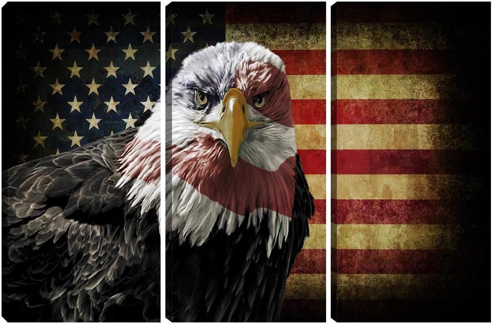 American Flag Wall Art Rustic 3 Pieces Patriotic Concept USA Flag Canvas Poster Print Home Wall Decor Framed Decoration for Office Bedroom Living Room 16"x24"