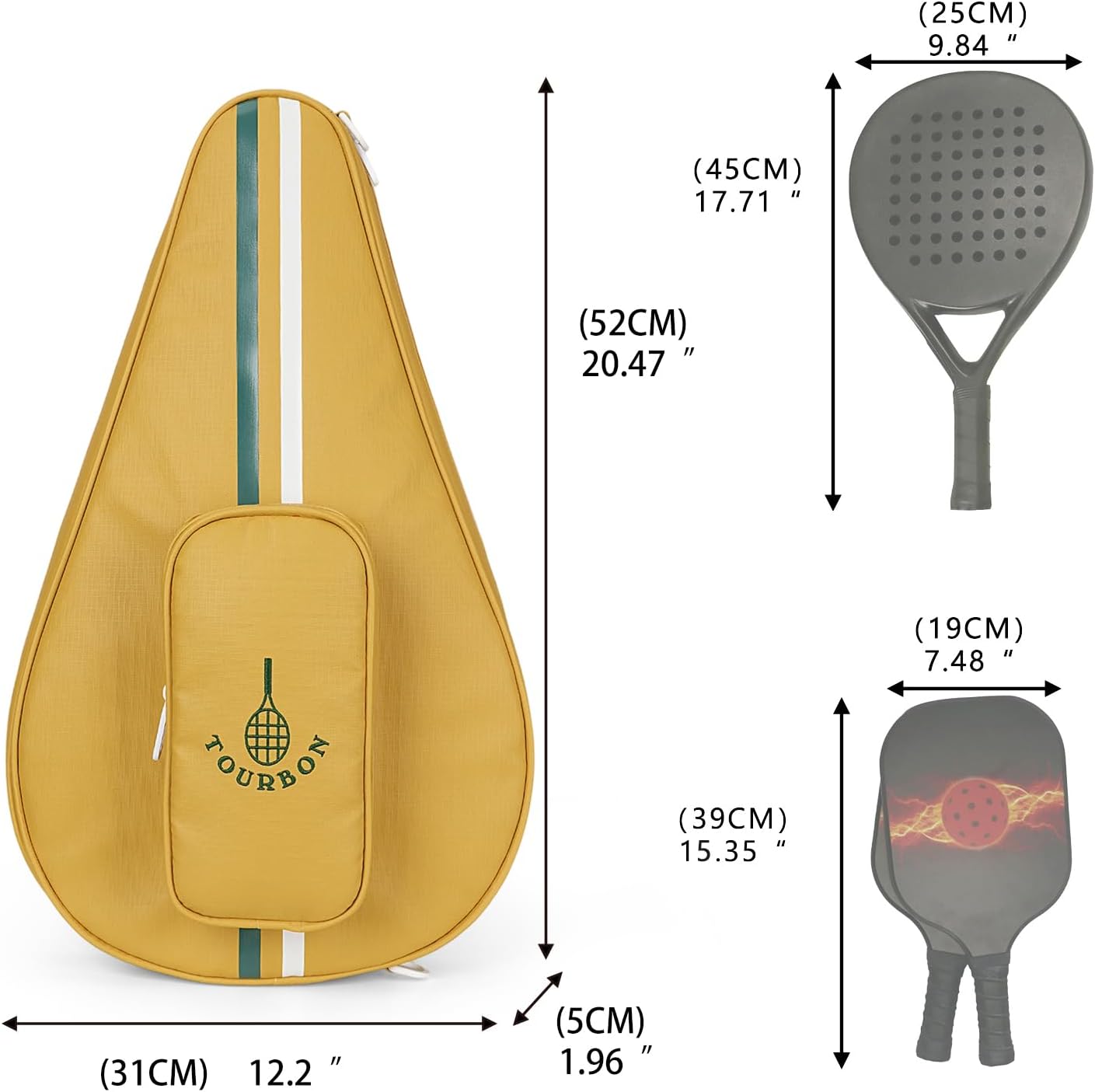 TOURBON Padel Racket Bag Pickleball Paddle Cover Case with Zipper Pocket | Fits Paddle up to 11" Wide and 20" Long, with Adjustable Strap, Fence Hanging Loop, Travel, Weekend Matches, Daily Training
