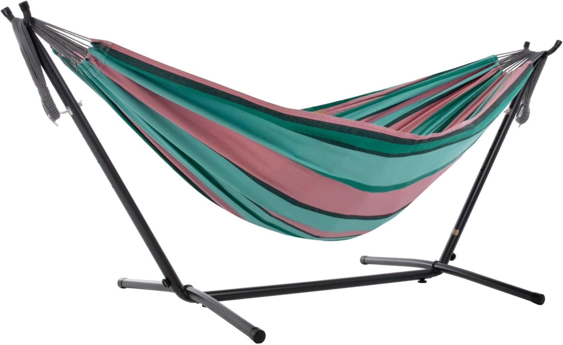 Vivere C9MESH-40 Blue/Orange Mesh Double Hammock with Space Saving Steel Stand