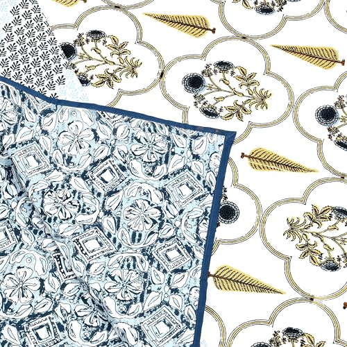 Image of BLOCKS OF INDIA 100% Cotton Dohar King Size Reversible Hand Block Printed Malmal Summer Dohar /Blanket (Color 56)