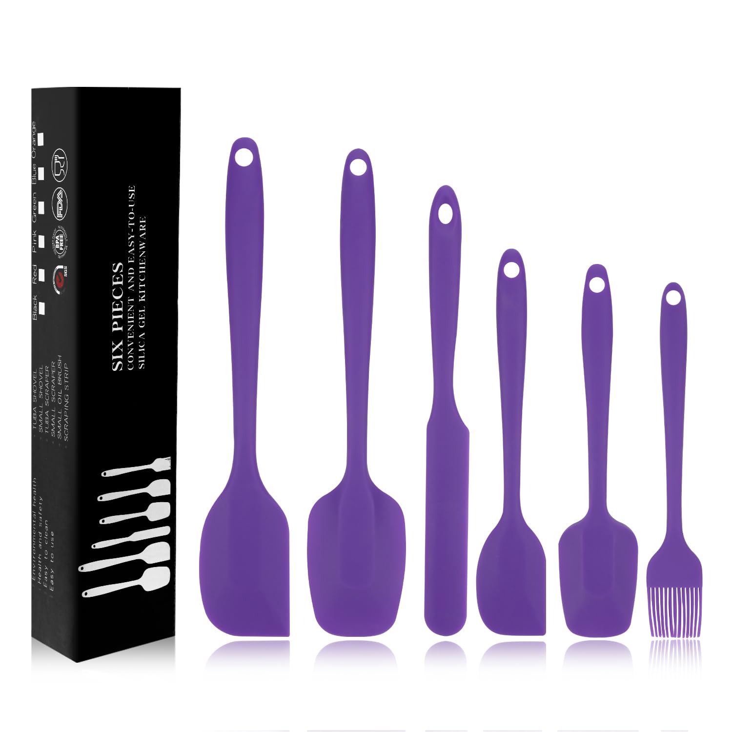 Spatulas Set of 6, Food Grade Silicone Spatulas, Rubber Spatulas Heat Resistant, Stainless Steel Core, Kitchen Utensils Nonstick for Cooking, Baking and Mixing, Pure Dark Purple