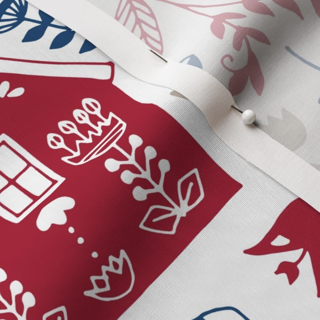 Spoonflower Fabric - Swedish Folk Art Dala Horse Scandinavian Red Blue Printed on Cotton Poplin Fabric by The Yard - Sewing Shirting Quilting Dresses Apparel Crafts