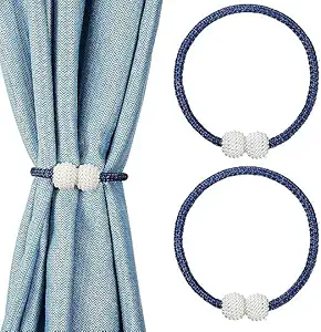 lavika Round Pearl Polyester Binding Tie Band Tiebacks for Living Room Decoration- Pearl Decorative Rope Holdback Holder for Window Drapries, Set of 2 Pieces (Beige)