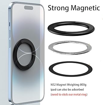 Magnetic Ring Holder for iPhone 14 13 12 Magnet Wall Mobile Phone Holder Magnetic Car Phone Stand for magsafe case (Black 1 pcs)