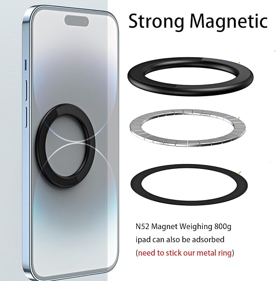 Magnetic Ring Holder for iPhone 14 13 12 Magnet Wall Mobile Phone Holder Magnetic Car Phone Stand for magsafe case (Black 1 pcs)