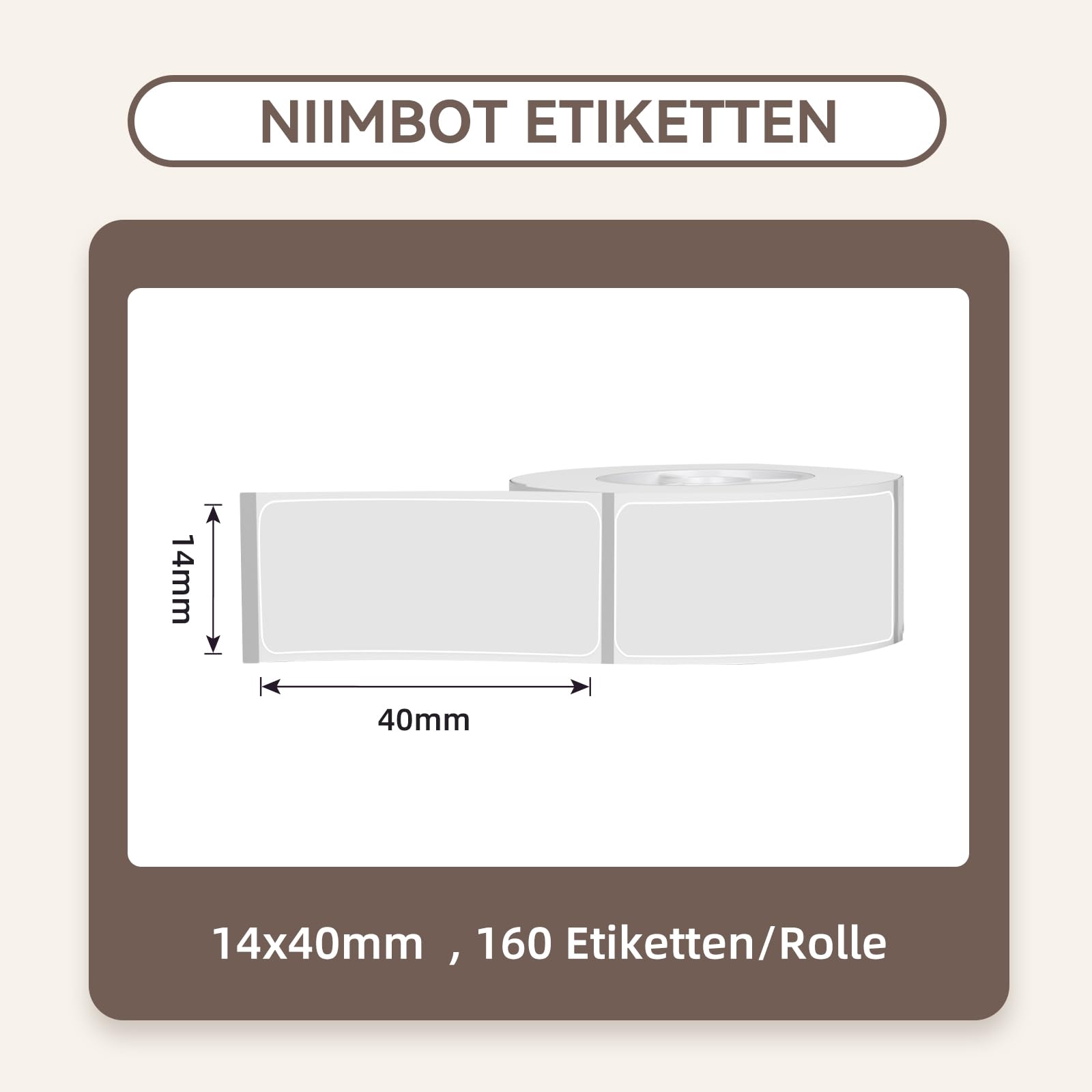 NIIMBOT Etichette termiche autoadesive, 14 x 40 mm, carta termica compatibile con la stampante per etichette D110 D11 D101, 160 etichette (confezione da 3 rotoli, trasparente)