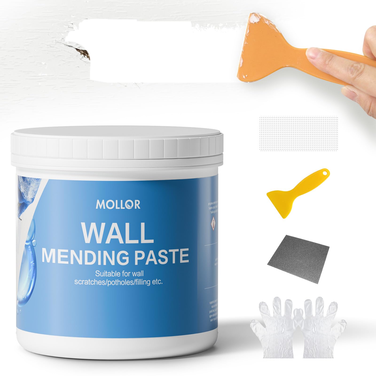 Drywall Repair Kit - Wall Patch Spackle Paste with Scraper - Quick Easy Wall Mending Solution - White