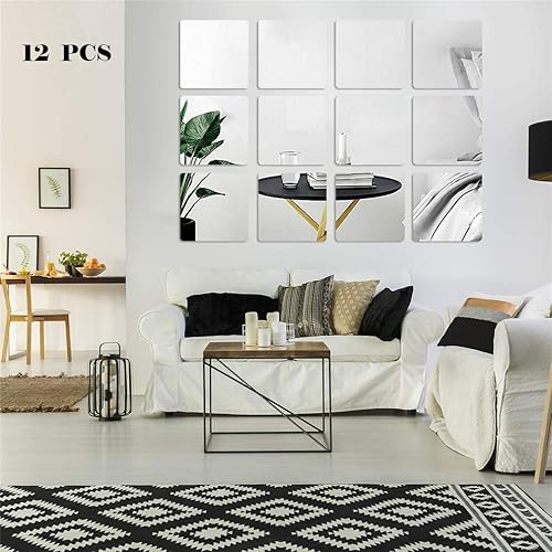 Pegatinas de pared con espejo cuadrado, 12 unidades, autoadhesivas, extraíbles, 3D, de acrílico, espejo, de plástico, para decoración del hogar,